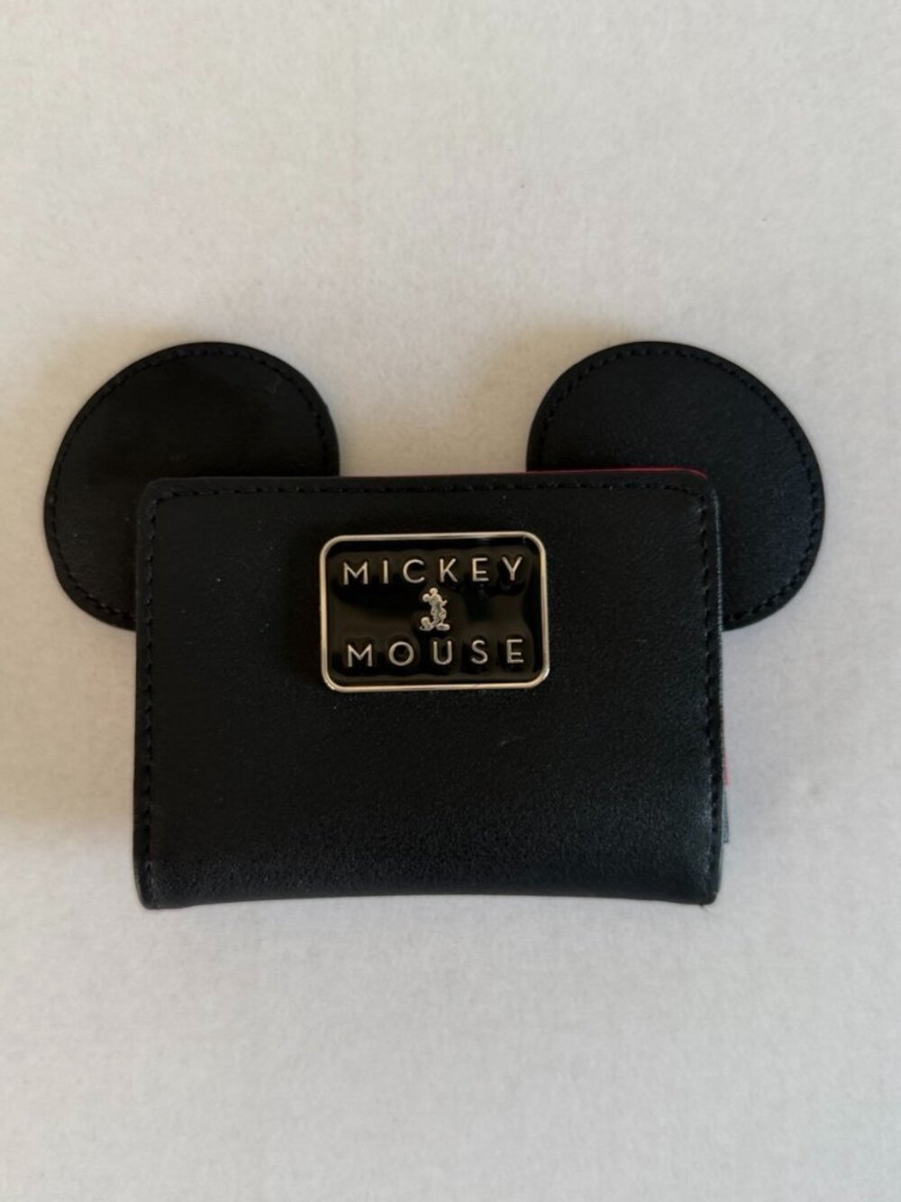 Disney Mickey Mouse Ears ID Card Holder Wallet Black Red Snap Coin Purse